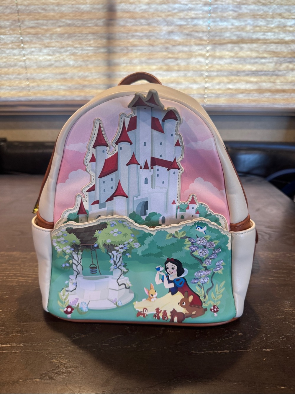 Disney Cream and Tan Mini Backpack with Gold Zipper